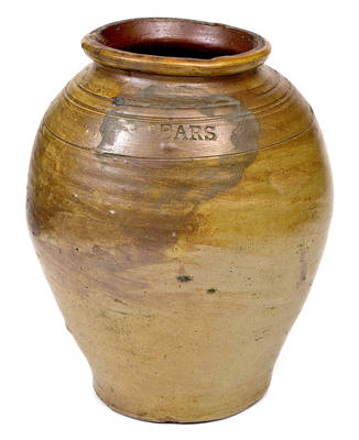 Attrib. Clarkson Crolius (New York City) Stoneware "PEARS" Jar
