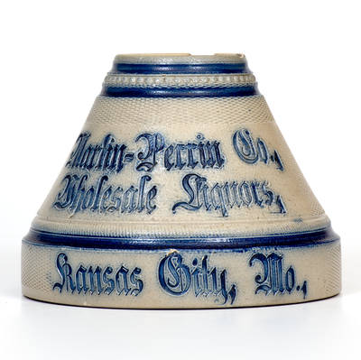 Unusual White's Utica Stoneware Matchsafe w/ Kansas City Advertising