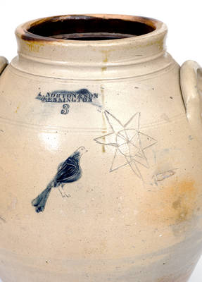Rare L. NORTON & SON / BENNINGTON, VT Stoneware Jar w/ Incised Bird and Star Motifs, c1833-41