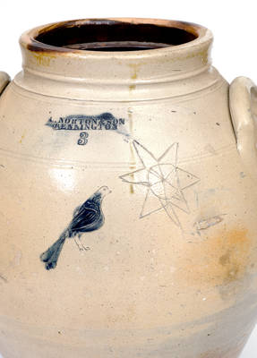 Rare L. NORTON & SON / BENNINGTON, VT Stoneware Jar w/ Incised Bird and Star Motifs, c1833-41
