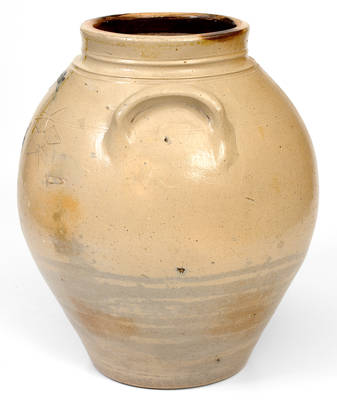Rare L. NORTON & SON / BENNINGTON, VT Stoneware Jar w/ Incised Bird and Star Motifs, c1833-41