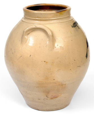 Rare L. NORTON & SON / BENNINGTON, VT Stoneware Jar w/ Incised Bird and Star Motifs, c1833-41