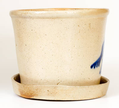 Rare Stoneware Flowerpot with Cobalt Bird Decoration, attrib. Whites Pottery, Utica, NY