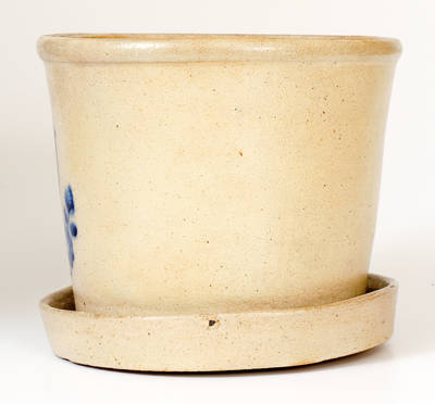 Rare Stoneware Flowerpot with Cobalt Bird Decoration, attrib. Whites Pottery, Utica, NY
