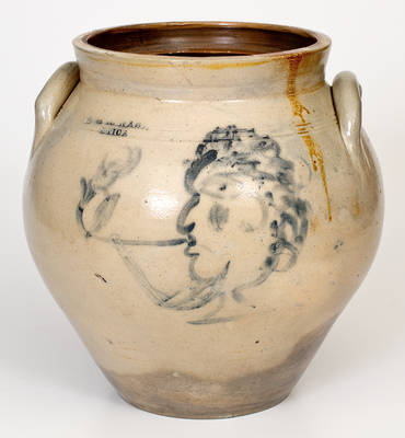 H. & G. NASH / UTICA Stoneware Jar with Cobalt Profile of a Man Smoking a Pipe