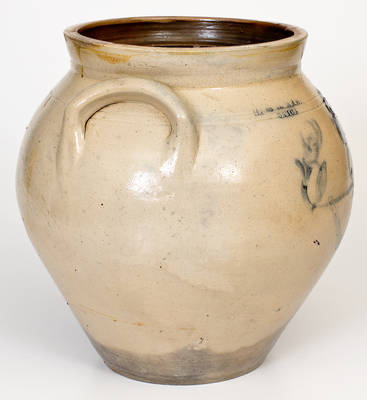 Extremely Rare H. & G. NASH / UTICA Stoneware Jar w/ Man-Smoking-Pipe Decoration