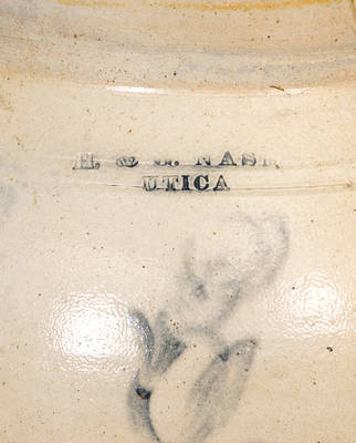 Extremely Rare H. & G. NASH / UTICA Stoneware Jar w/ Man-Smoking-Pipe Decoration
