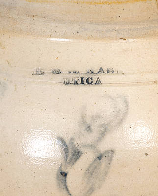 Extremely Rare H. & G. NASH / UTICA Stoneware Jar w/ Man-Smoking-Pipe Decoration