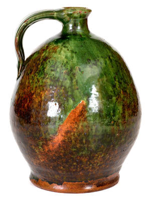 Exceptional Green-Glazed New England Redware Jug (Maine origin)