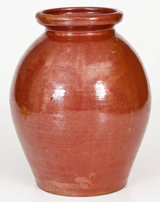 Unusual Ovoid Northeastern Redware Jar w/ Maroon Coloration