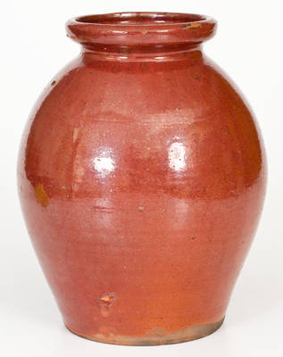 Unusual Ovoid Northeastern Redware Jar w/ Maroon Coloration