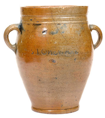 Rare COMMERAWS / STONEWARE Vertical-Handled Stoneware Jar, Thomas Commeraw, Manhattan