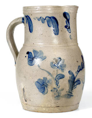 Western PA Stoneware Pitcher with Floral Decoration