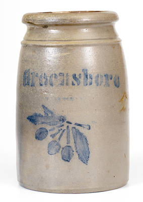 Greensboro, PA Stoneware Canning Jar w/ Stenciled Cherries Decoration