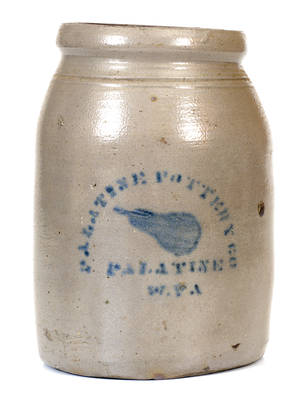 PALATINE POTTERY CO. / PALATINE, W. VA Stoneware Canning Jar w/ Stenciled Pears Design