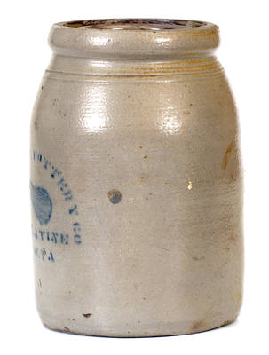 PALATINE POTTERY CO. / PALATINE, W. VA Stoneware Canning Jar w/ Stenciled Pears Design