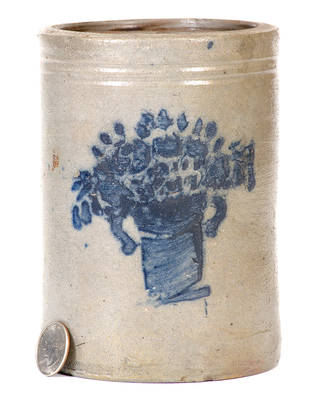 Small-Sized Western PA Stoneware Canning Jar w/ Bold Stenciled Flowering Urn