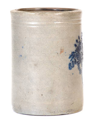 Small-Sized Western PA Stoneware Canning Jar w/ Bold Stenciled Flowering Urn