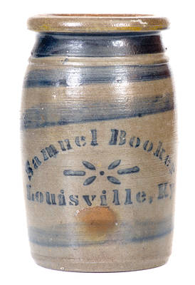 Samuel Booker / Louisville, KY Stoneware Canning Jar with Stenciled Advertising