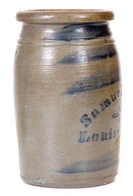 Samuel Booker / Louisville, KY Stoneware Canning Jar with Stenciled Advertising