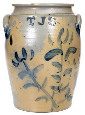 Very Rare T. J. S. (Thomas J. Suttle, Perryopolis, PA) Stoneware Jar with Bold Floral Decoration