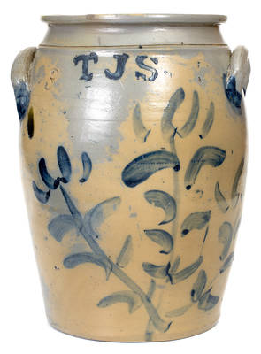 Very Rare T. J. S. (Thomas J. Suttle, Perryopolis, PA) Stoneware Jar with Bold Floral Decoration