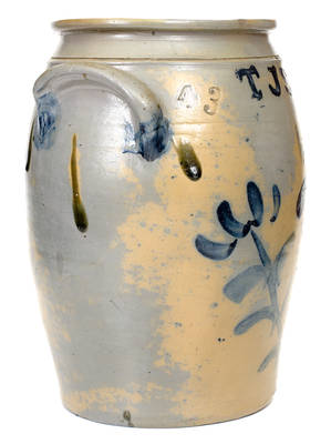 Very Rare T. J. S. (Thomas J. Suttle, Perryopolis, PA) Stoneware Jar with Bold Floral Decoration