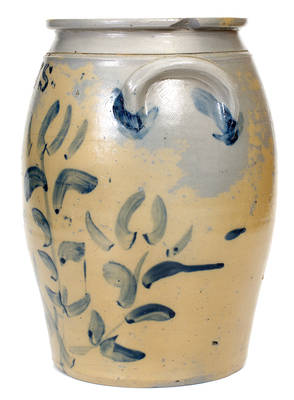 Very Rare T. J. S. (Thomas J. Suttle, Perryopolis, PA) Stoneware Jar with Bold Floral Decoration