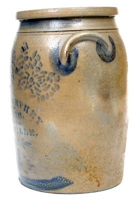 4 Gal. G. A. McCARTHEY & BRO. / MAYSVILLE, KY Stoneware Jar with Bold Stenciled Floral Decoration