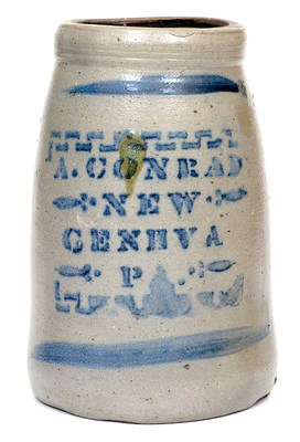 Unusual A. CONRAD / NEW GENEVA, PA Stoneware Jar with Stenciled Design