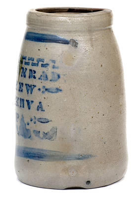 Unusual A. CONRAD / NEW GENEVA, PA Stoneware Jar with Stenciled Design