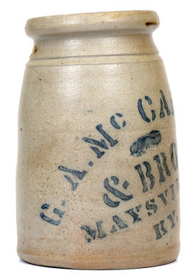 G. A. McCARTHEY & BRO. / MAYSVILLE, KY Stoneware Canning Jar