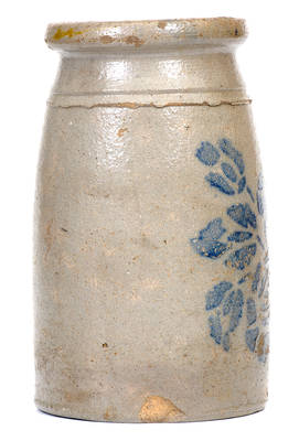 Western PA Stoneware Canning Jar with Large Stenciled Floral Decoration