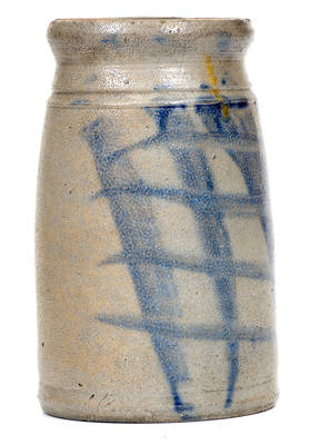Unusual Western PA Stoneware Canning Jar with Crosshatched Design and Metal Lid
