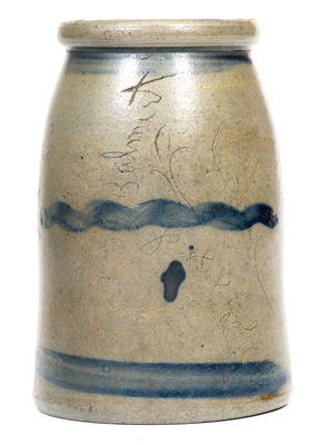 Very Unusual Western PA Stoneware Canning Jar with Incised 