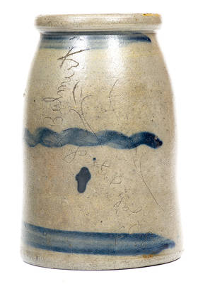 Very Unusual Western PA Stoneware Canning Jar with Incised 