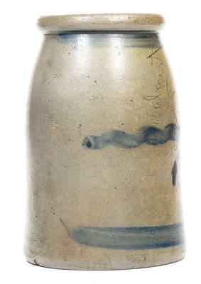 Very Unusual Western PA Stoneware Canning Jar with Incised 