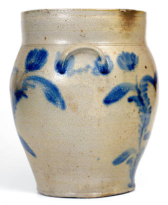 Unusual 4 Gal. Richard Remmey, Philadelphia, PA Stoneware Jar with Triple-Stem Floral Decoration