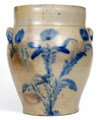 Unusual 4 Gal. Richard Remmey, Philadelphia, PA Stoneware Jar with Triple-Stem Floral Decoration