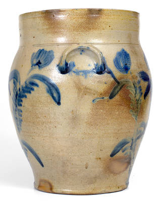 Unusual 4 Gal. Richard Remmey, Philadelphia, PA Stoneware Jar with Triple-Stem Floral Decoration