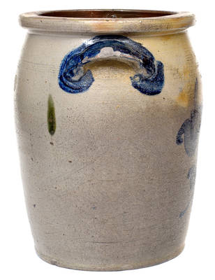 Very Rare 3 Gal. Connellsville, PA Stoneware Jar with Coggled Design and Cobalt Floral Decoration