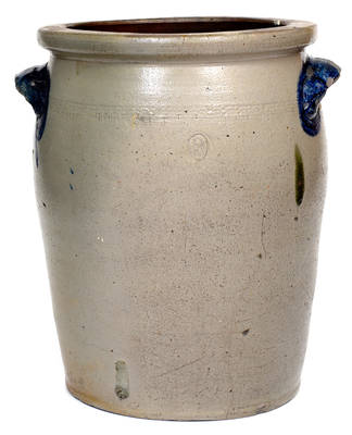 Very Rare 3 Gal. Connellsville, PA Stoneware Jar with Coggled Design and Cobalt Floral Decoration