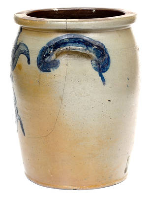 Very Rare 3 Gal. Connellsville, PA Stoneware Jar with Coggled Design and Cobalt Floral Decoration