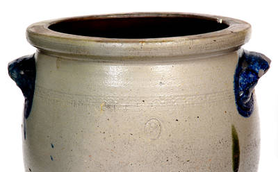 Very Rare 3 Gal. Connellsville, PA Stoneware Jar with Coggled Design and Cobalt Floral Decoration