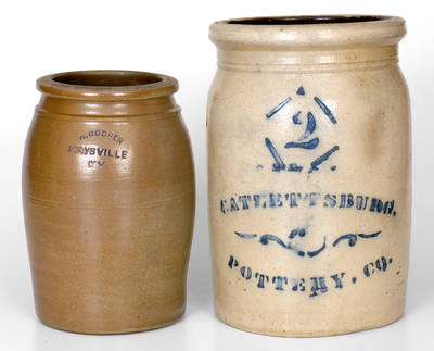 Lot of Two: 2 Gal. CATLETTSBURG, KY POTTERY CO. Stoneware Jar and N. COOPER / MAYSVILLE, KY Stoneware Jar