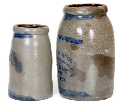 Lot of Two: JACKSON C. H., W. VA Stoneware Canning Jar and Western PA Stoneware Canning Jar with Freehand Decoration