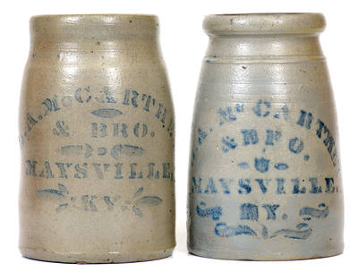 Lot of Two: G. A. MCCARTHEY & BRO. / MAYSVILLE, KY Stoneware Canning Jars