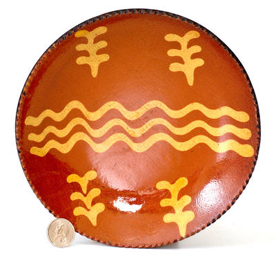Small-Sized Philadelphia Redware Plate with Yellow Slip Decoration