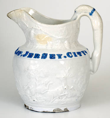 Extremely Rare FIRST NATIONAL BANK OF JERSEY CITY New Jersey Ironstone Hound-Handled Pitcher