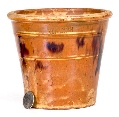 Rare W. A. LYNN, Thurmont, MD Redware Flowerpot w/ Manganese Decoration